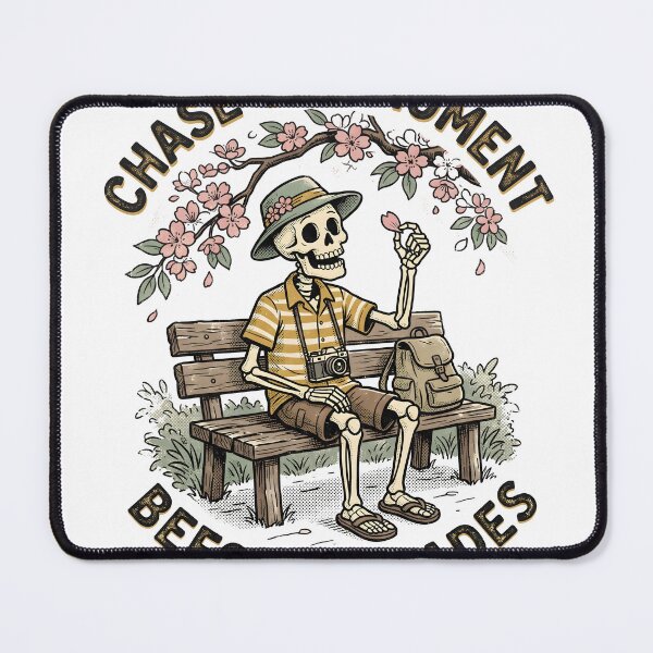 Item preview, Skeleton Tourist Sits Beneath Blossoms Holding a Flower Petal designed and sold by MisteryDesigner.