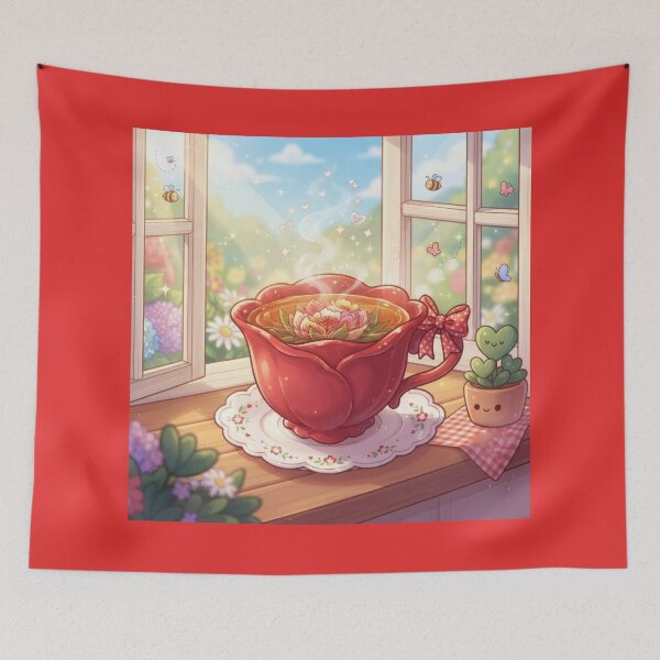 Item preview, Cozy floral red teacup art designed and sold by Azurart2.