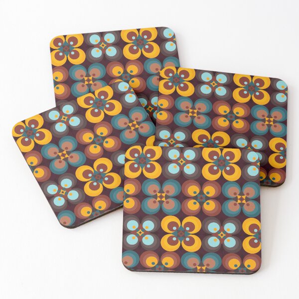 Item preview, Retro 70s Geometric Floral Pattern Teal Orange Mod Flowers designed and sold by JRRTs.