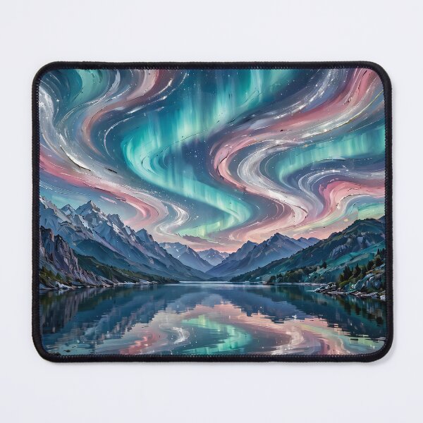 Item preview, Mountain Lake Under Aurora Ribbons — Night Reflection Art designed and sold by LunaAdventurer.