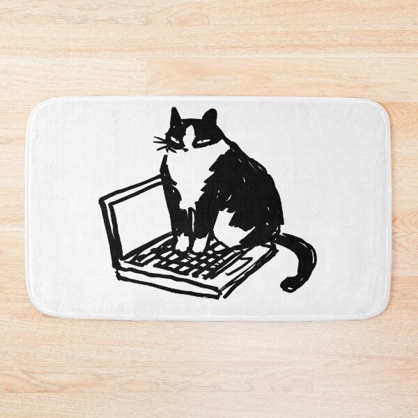 Item preview, Cat On Laptop Funny Sketch Print – Ink Illustration designed and sold by MarkedArtPrints.