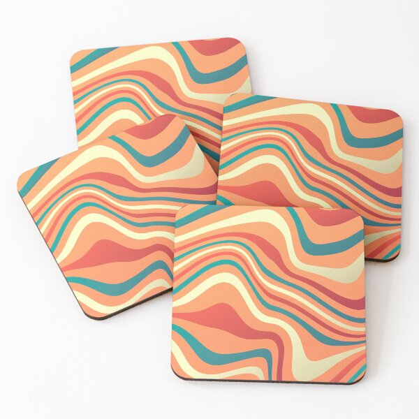 Item preview, Retro 70s Wavy Abstract Pattern Teal Coral Groovy Waves designed and sold by JRRTs.