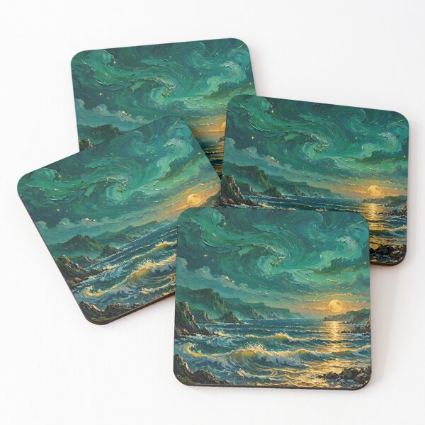 Item preview,  Moonlit Ocean Coast — Emerald Waves Under a Golden Moon designed and sold by LunaAdventurer.
