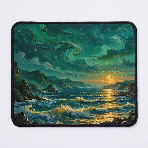 Item preview, Moonlit Ocean Coast — Emerald Waves Under a Golden Moon designed and sold by LunaAdventurer.