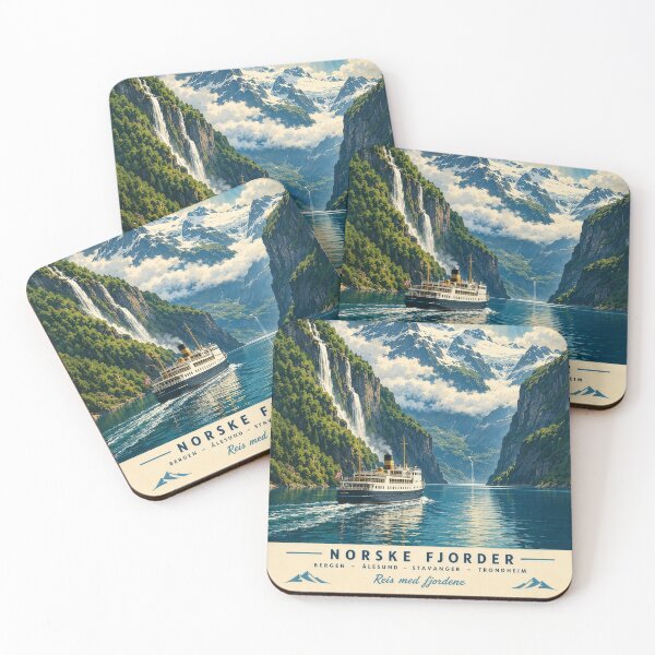 Item preview, Norway Fjords Vintage Travel Poster | Retro Scandinavian Cruise & Mountain Landscape Art designed and sold by dj-illustration.