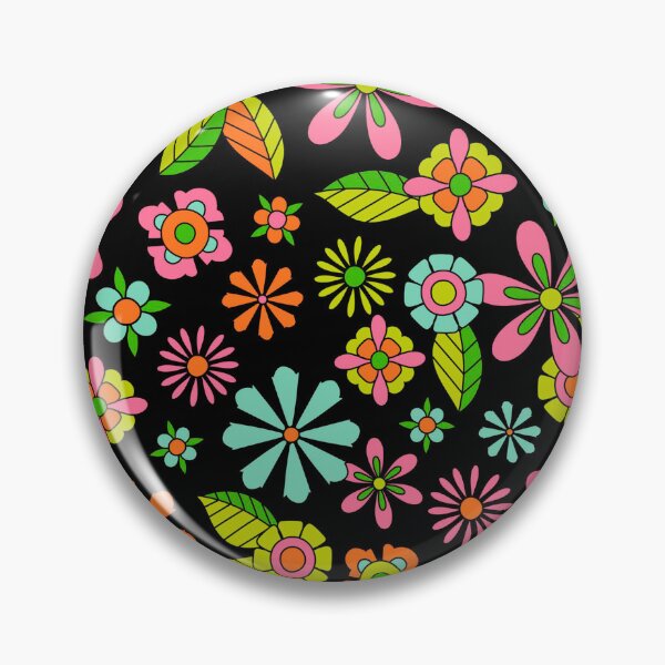 Item preview, Retro 70s Floral Pattern Colorful Groovy Flowers on Black designed and sold by JRRTs.