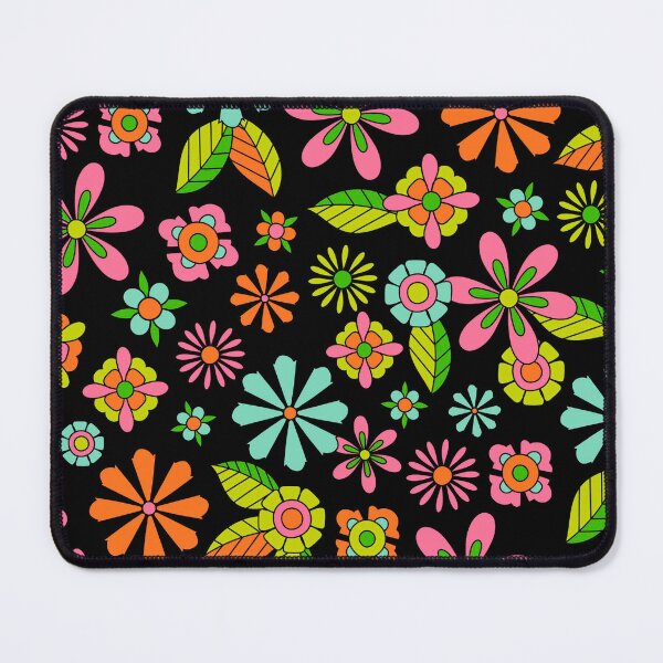 Item preview, Retro 70s Floral Pattern Colorful Groovy Flowers on Black designed and sold by JRRTs.