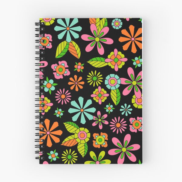 Item preview, Retro 70s Floral Pattern Colorful Groovy Flowers on Black designed and sold by JRRTs.