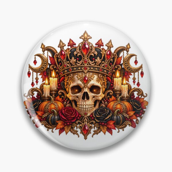 Item preview, Gothic Crowned Skull – Pumpkins, Roses & Crescent Moons designed and sold by Clothes With Smiling Animals Walt Gral.