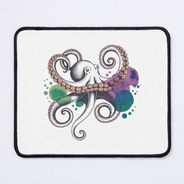 Item preview, octopus illustration with swirling tentacles and watercolor splash for marine lovers designed and sold by DariaOltes.