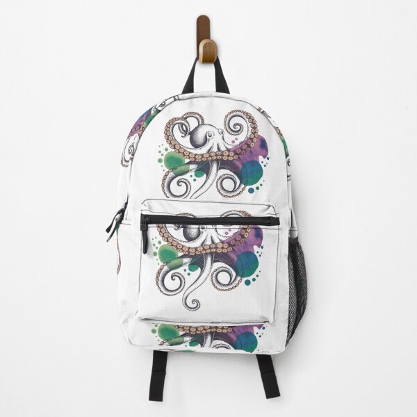 Item preview, octopus illustration with swirling tentacles and watercolor splash for marine lovers designed and sold by DariaOltes.