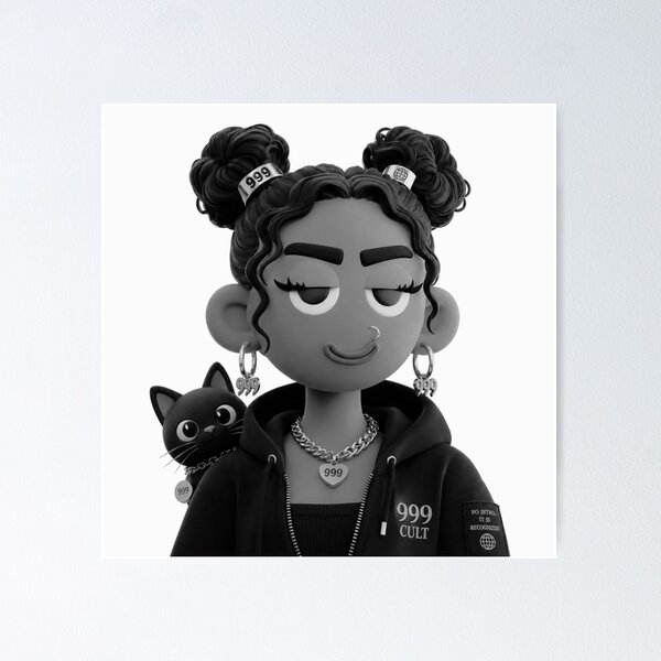 Item preview, Black and White Goth Doll and Cat designed and sold by GorgezBoo.