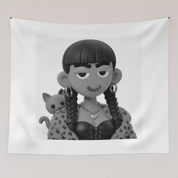 Item preview, Black and White Goth Doll and Cat designed and sold by GorgezBoo.