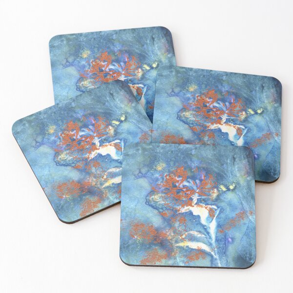 Item preview, Wet Cyanotype of a Lonicera Periclymenum, or Common Honeysuckle, with Brusho Crystal Watercolours, Soap Suds, Vinegar and Turmeric, and Acrylic Paint Leaf Print and Metallic Leaf Edges designed and sold by LymphomaLass.