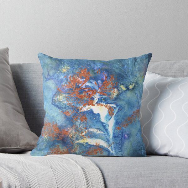 Item preview, Wet Cyanotype of a Lonicera Periclymenum, or Common Honeysuckle, with Brusho Crystal Watercolours, Soap Suds, Vinegar and Turmeric, and Acrylic Paint Leaf Print and Metallic Leaf Edges designed and sold by LymphomaLass.