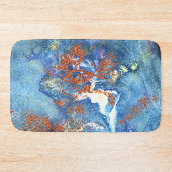 Item preview, Wet Cyanotype of a Lonicera Periclymenum, or Common Honeysuckle, with Brusho Crystal Watercolours, Soap Suds, Vinegar and Turmeric, and Acrylic Paint Leaf Print and Metallic Leaf Edges designed and sold by LymphomaLass.