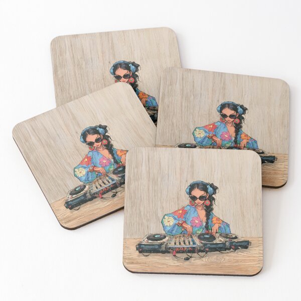 Item preview, Anime DJ Girl Floral Kimono Turntable Art designed and sold by Lunat1kk.