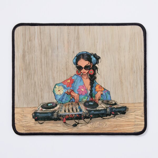 Item preview, Anime DJ Girl Floral Kimono Turntable Art designed and sold by Lunat1kk.