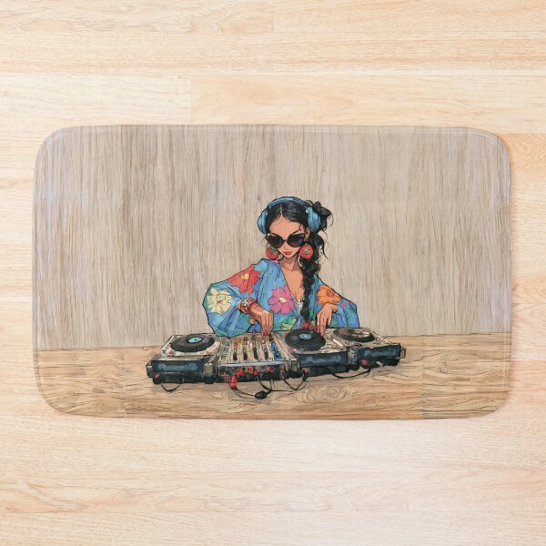 Item preview, Anime DJ Girl Floral Kimono Turntable Art designed and sold by Lunat1kk.