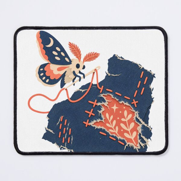 Item preview, Moth Mending Denim Sewing Illustration designed and sold by Winakuart.