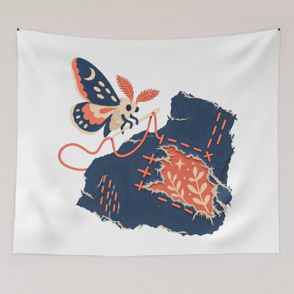 Item preview, Moth Mending Denim Sewing Illustration designed and sold by Winakuart.