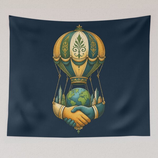 Item preview, Global Unity Handshake Hot Air Balloon Illustration designed and sold by Fun2Fentastic.