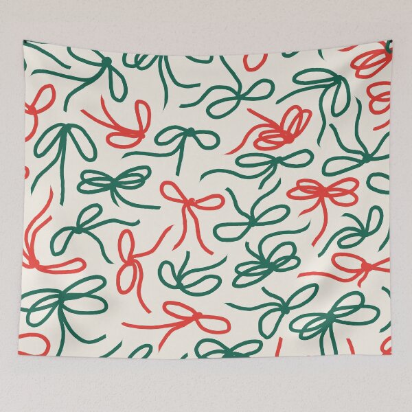 Item preview, Ribbon Bows 01 | Pink Green Coral Christmas Bow Pattern on Cream designed and sold by MarleneCanto.