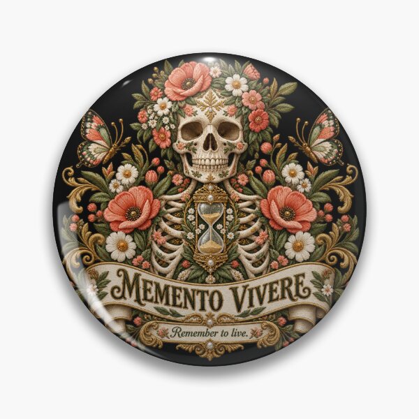 Item preview, Memento Vivere Floral Skull – Remember to Live Embroidered Folk Art designed and sold by Emoji Emblems.