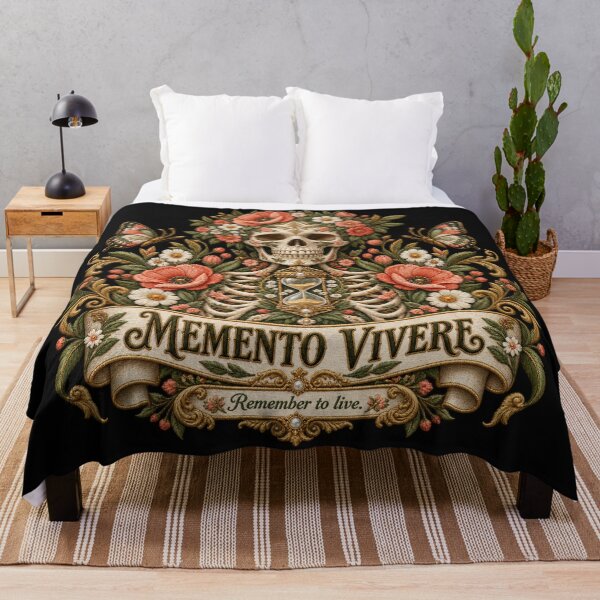 Item preview, Memento Vivere Floral Skull – Remember to Live Embroidered Folk Art designed and sold by Emoji Emblems.