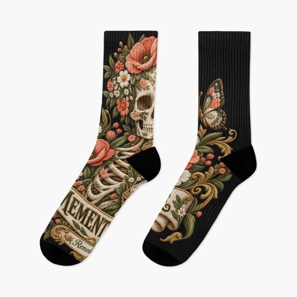 Item preview, Memento Vivere Floral Skull – Remember to Live Embroidered Folk Art designed and sold by Emoji Emblems.