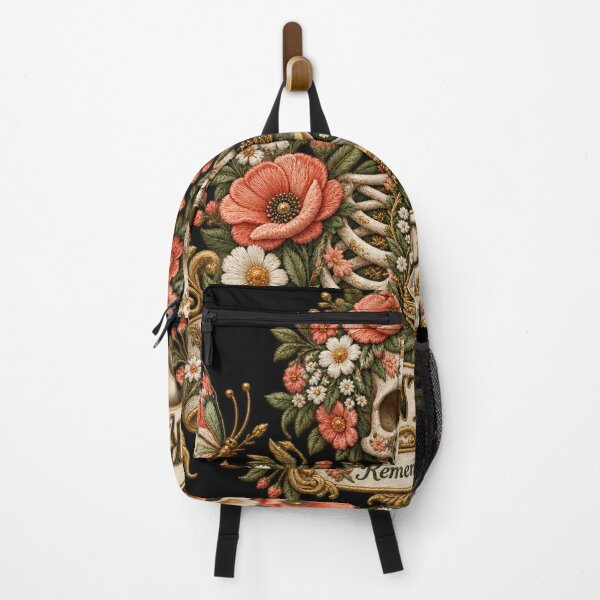 Item preview, Memento Vivere Floral Skull – Remember to Live Embroidered Folk Art designed and sold by Emoji Emblems.