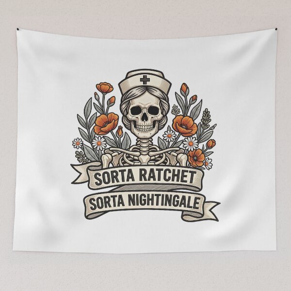 Item preview, Sorta Ratchet Sorta Nightingale Skeleton Nurse Floral designed and sold by ArtDesignTp.