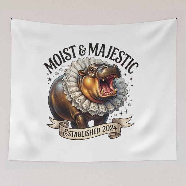 Item preview, Moist and Majestic Established 2024 – Royal Pygmy Hippo Meme Illustration designed and sold by Fuechse.
