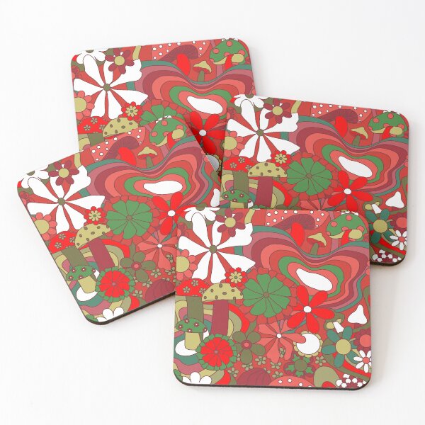 Item preview, Groovy Mushroom Garden in Christmas Red + Green designed and sold by YesterdayColl.