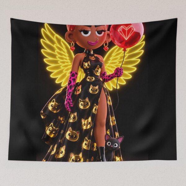 Item preview, Golden Cats Balloons Goth Angel Doll and Cat designed and sold by GorgezBoo.
