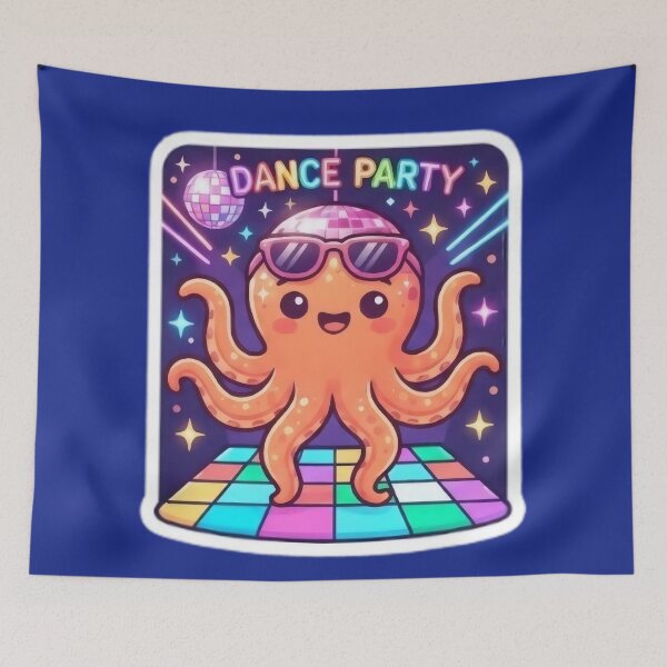 Item preview, Octopus wearing glasses on the dance floor designed and sold by Azurart2.