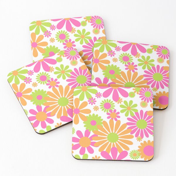 Item preview, Sunshine Day Daisies in Lime Pink + Orange designed and sold by YesterdayColl.