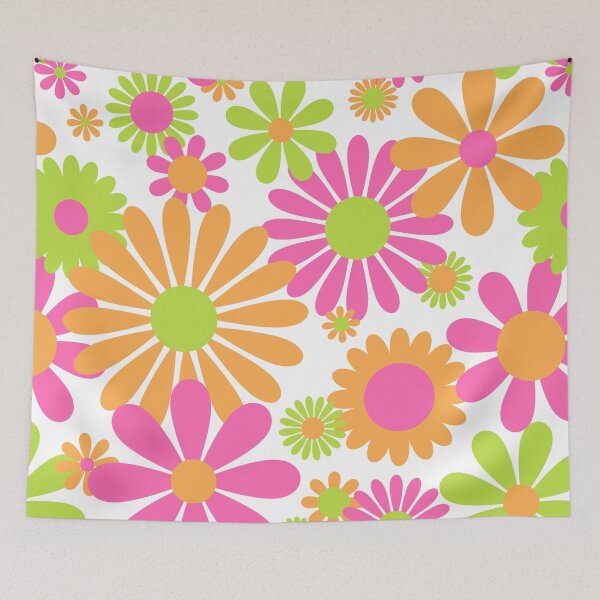 Item preview, Sunshine Day Daisies in Lime Pink + Orange designed and sold by YesterdayColl.