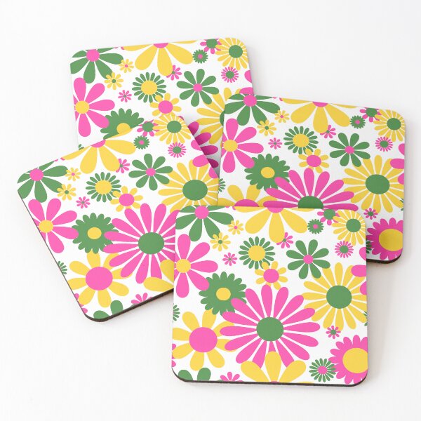 Item preview, Sunshine Day Daisies in Pink Green + Yellow designed and sold by YesterdayColl.