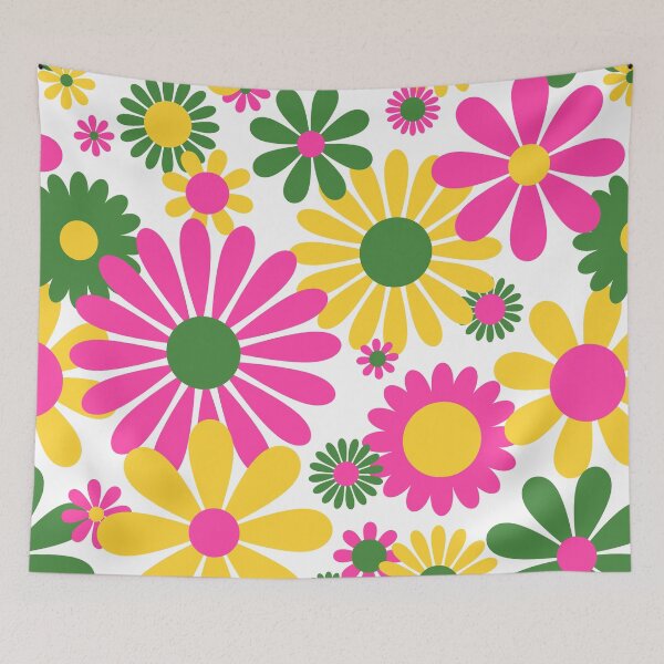 Item preview, Sunshine Day Daisies in Pink Green + Yellow designed and sold by YesterdayColl.