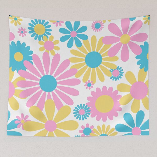 Item preview, Sunshine Day Daisies in Pastel Pink Blue + Yellow designed and sold by YesterdayColl.