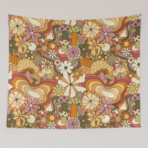 Item preview, Groovy Mushroom Garden in Rusty Orange and Mauve designed and sold by YesterdayColl.