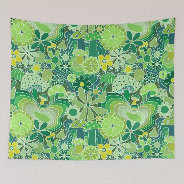 Item preview, Groovy Mushroom Garden in Avocado Green designed and sold by YesterdayColl.