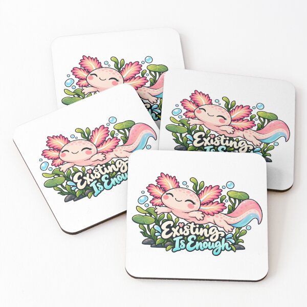 Item preview, Existing is Enough. Pink Axolotl Folk Art Illustration designed and sold by FavePopCulture.