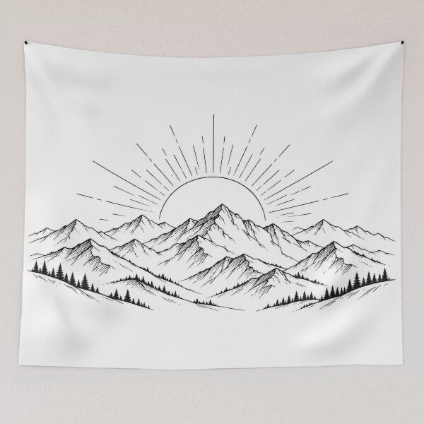 Item preview, Minimal Mountain Sunrise Line Art designed and sold by The-Library.