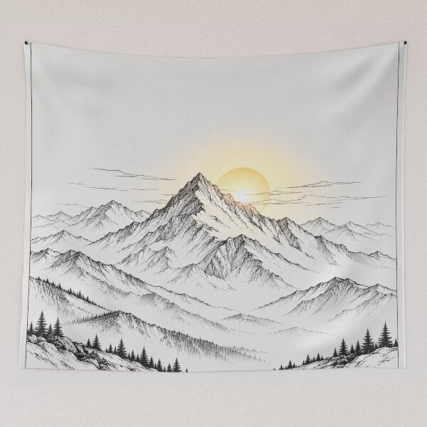 Item preview, Mountain Sunrise Fine Line Landscape designed and sold by The-Library.
