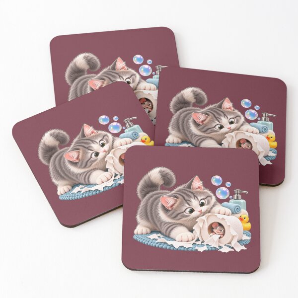 Item preview, Mischievous Kitten & Sneaky Mouse – Funny Bathroom Chaos designed and sold by HO•Designs.