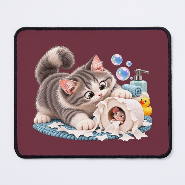 Item preview, Mischievous Kitten & Sneaky Mouse – Funny Bathroom Chaos designed and sold by HO•Designs.