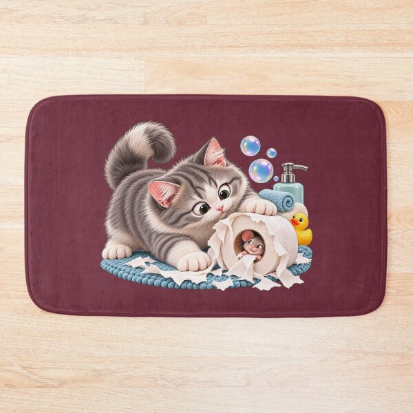 Item preview, Mischievous Kitten & Sneaky Mouse – Funny Bathroom Chaos designed and sold by HO•Designs.