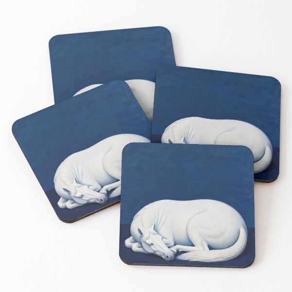 Item preview, White Horse Curled Sleeping Deep Blue Background designed and sold by KAMOCHI Art.